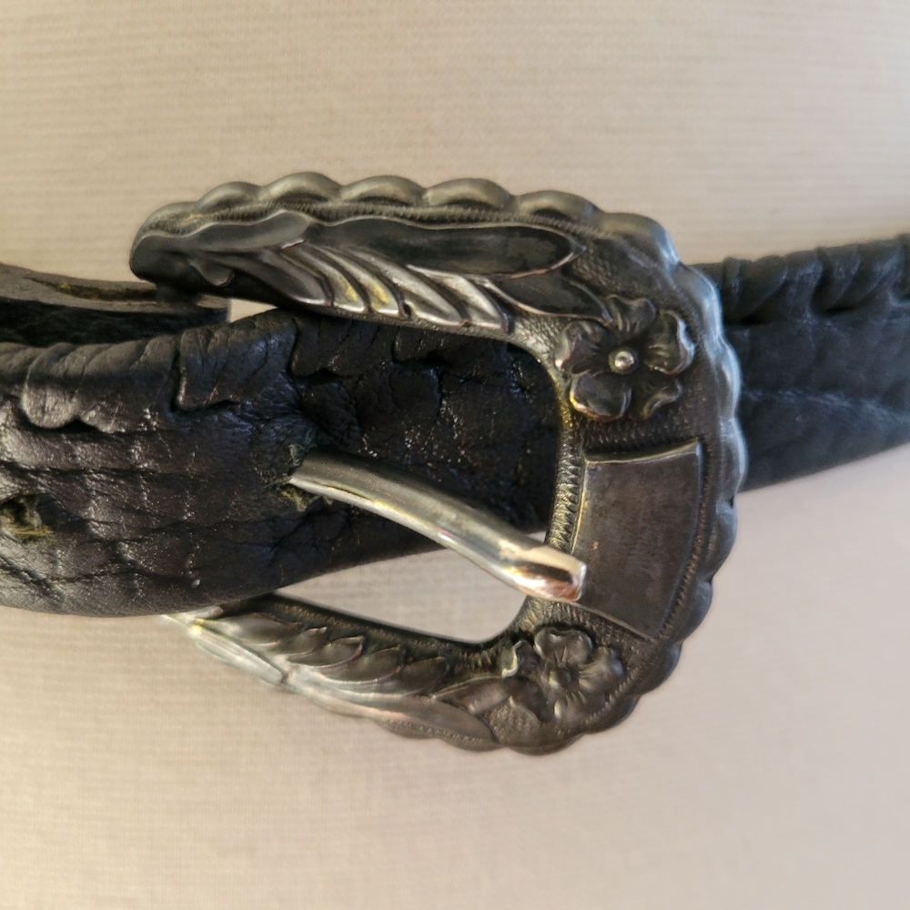 Gilles Herve Paris Women’s Black Leather Side Stitched Belt - Picture 2 of 13